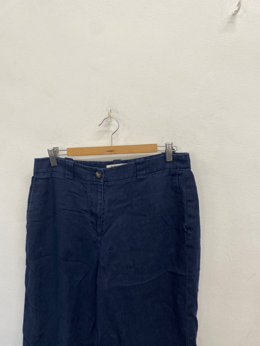 Stunning Boden Cropped trousers linen UK 14 Navy CT551