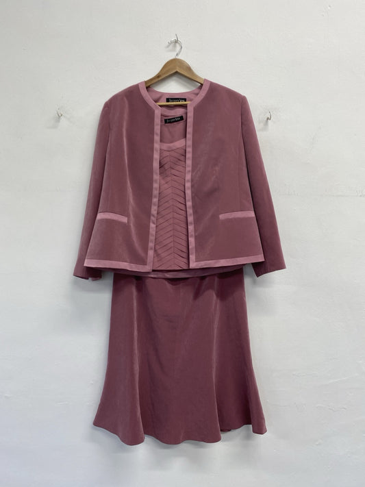 Lovely Jacques Vert Rose 3 Piece Skirt Suit UK 16-18 IZ001