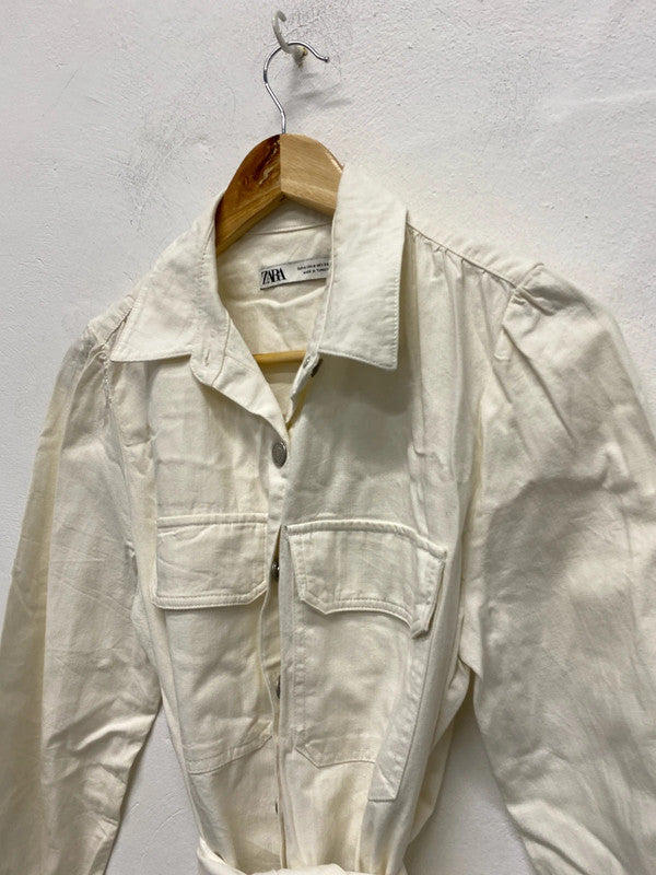 Fabulous Zara Cream Denim Midi shirt Dress UkM KS002