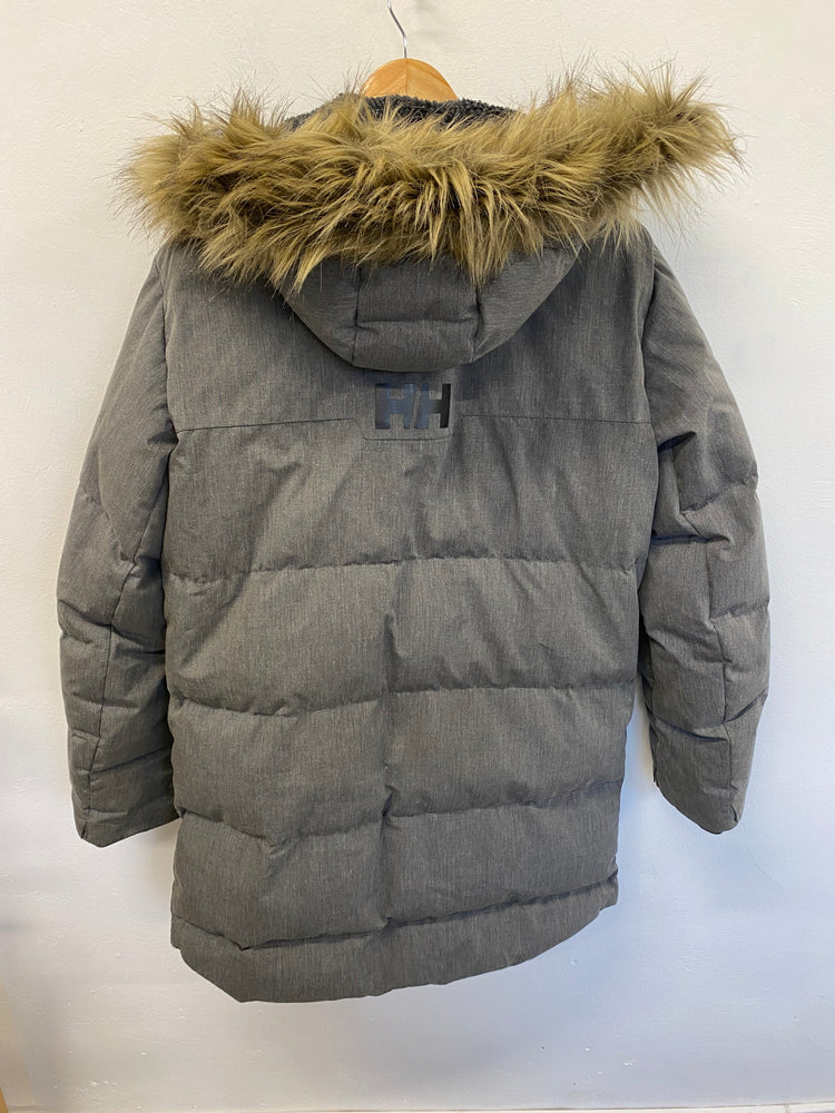 Super cosy Helly Hansen grey longline puffer jacket M Faux fur trim RF001