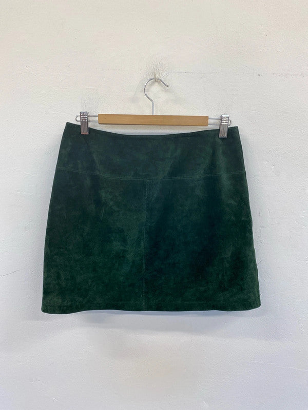 Oasis Gorgeous Forest Green Suede Mini Skirt UK 10 JM005