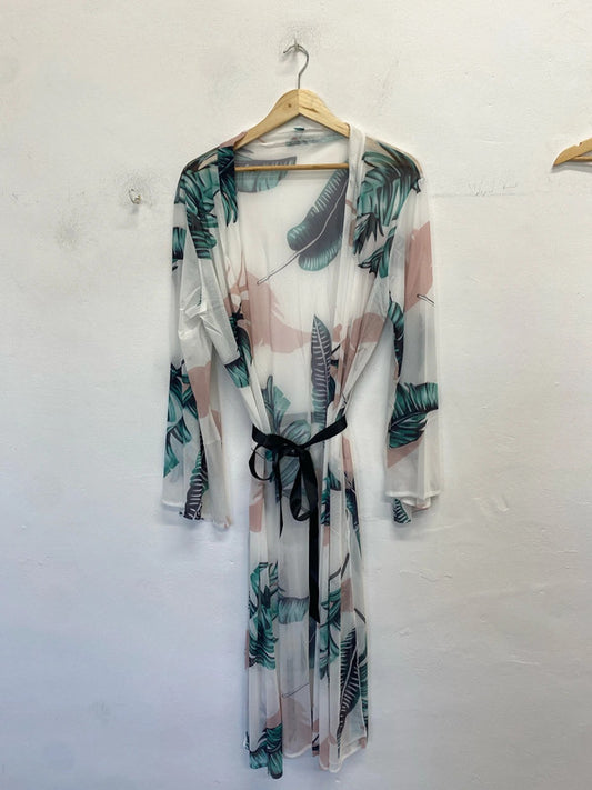 Lovely botanical sheer floral Shein kimono tie waist UK XL LD003