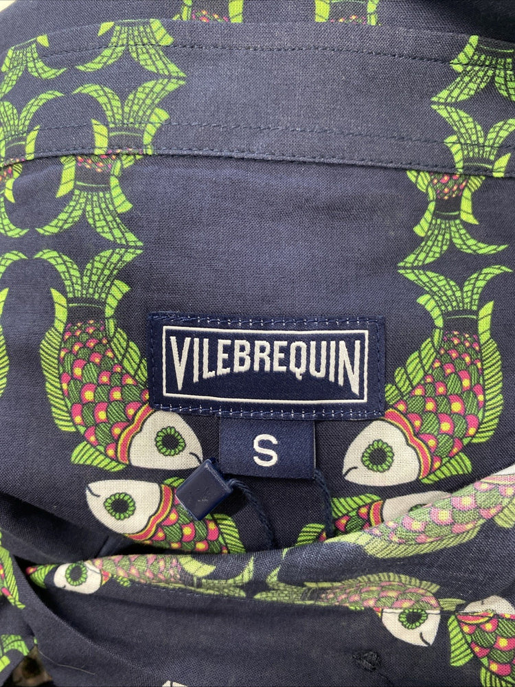 Gorgeous Vilebrequin Florence Peacock Print Navy Shirt Dress UK S AE001