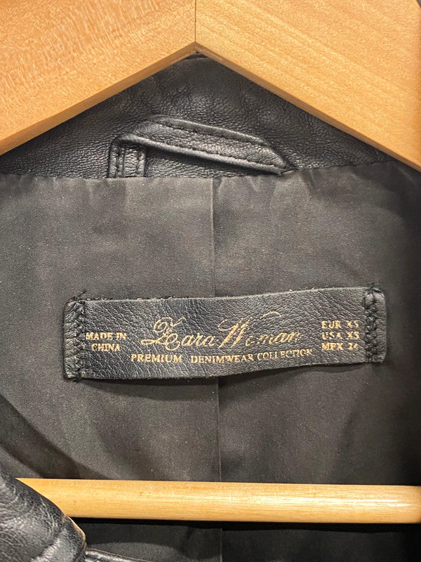 Fabulous Zara women black studded biker jacket UK XS KM004