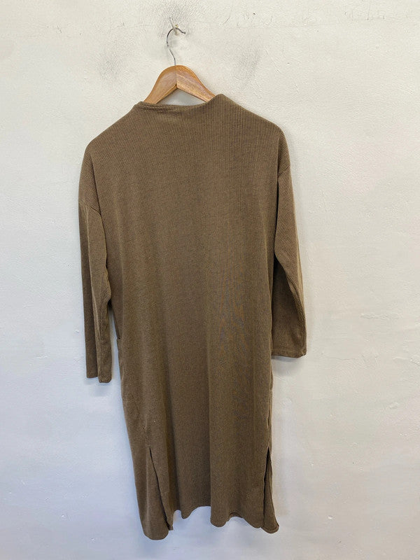 Lovely george longline brown ribbed cardigan UK 12-14 LN001