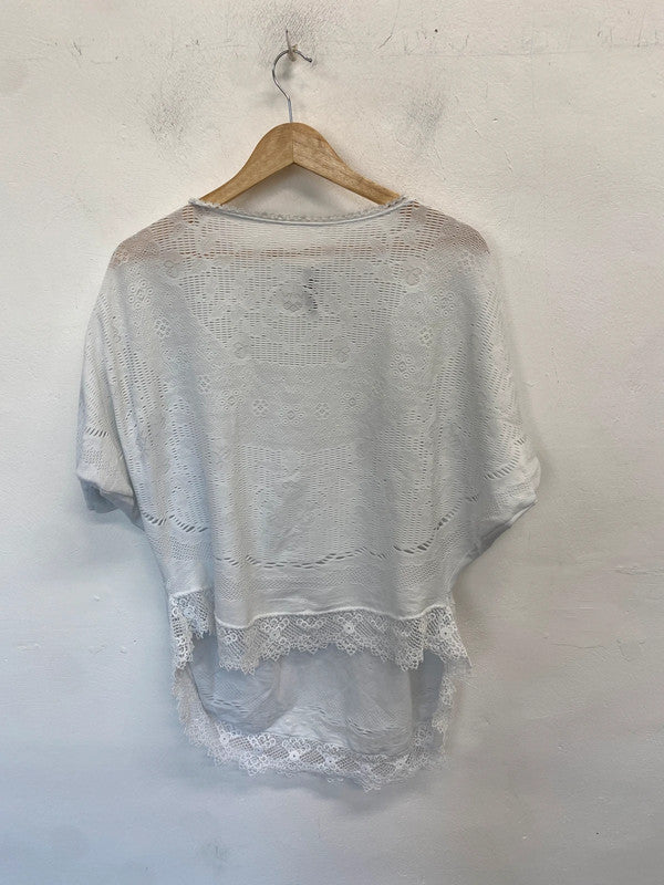 Lovely high tech white lace hem beach cover UK L HS001