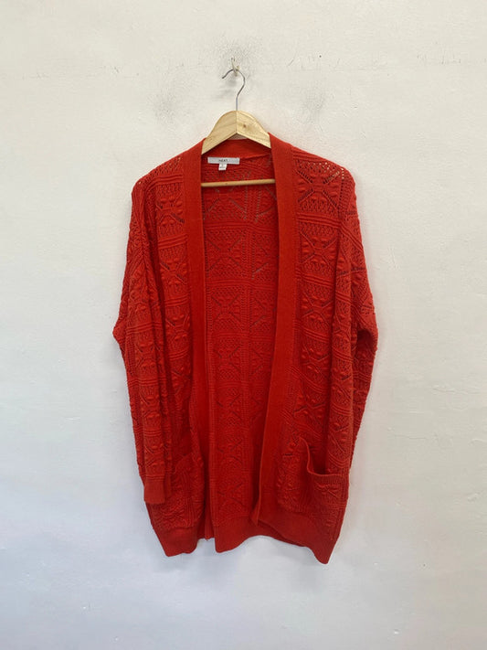 Fabulous Tangerine Red crochet knit cardigan UkL 14-16 super soft LG004