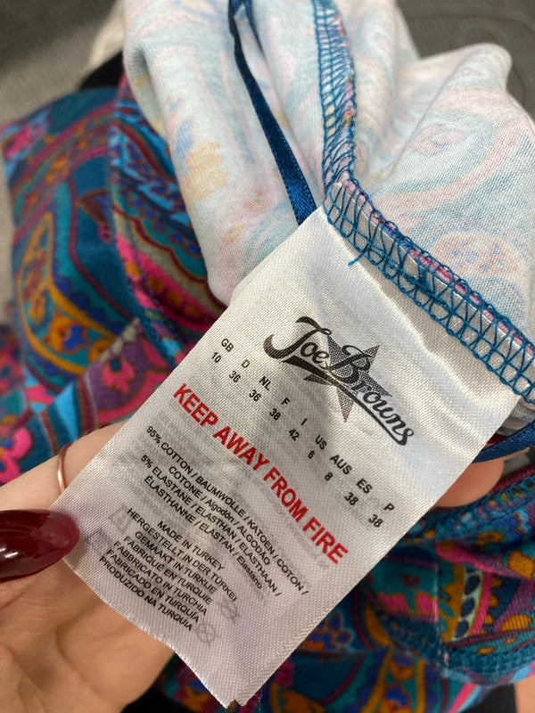 Fabulous funky Joe browns blue pink swirl flare leggings UK 10 MM005