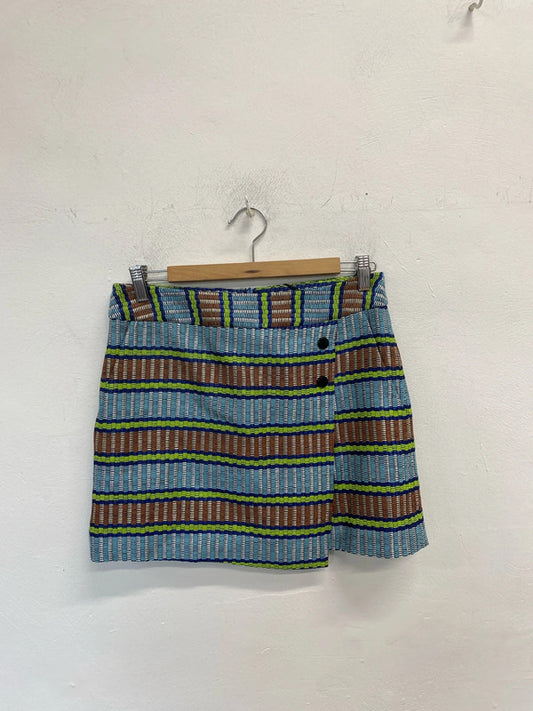 Lovely Karen millen woven button blue brown Mini skirt UK 10 KA001