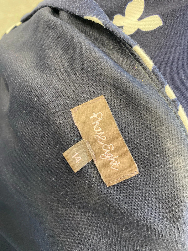 Lovely phase eight navy cream floral cowl neck dress UK 14 KM005