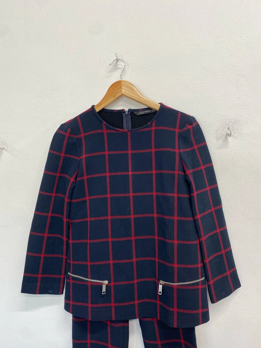 Lovely Zara woman checked navy red coord UK XS AE001