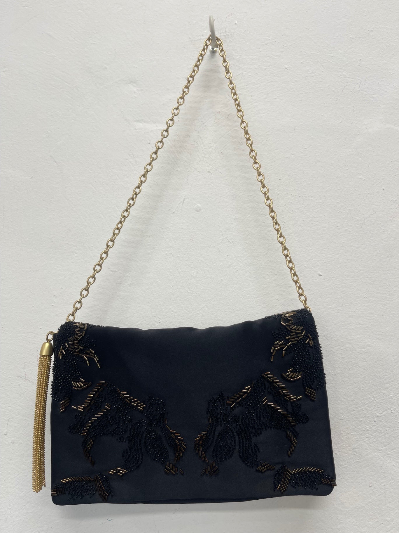 Stunning Shanghai Tang Handbag evening ornate Black & Gold Pure Silk FM547