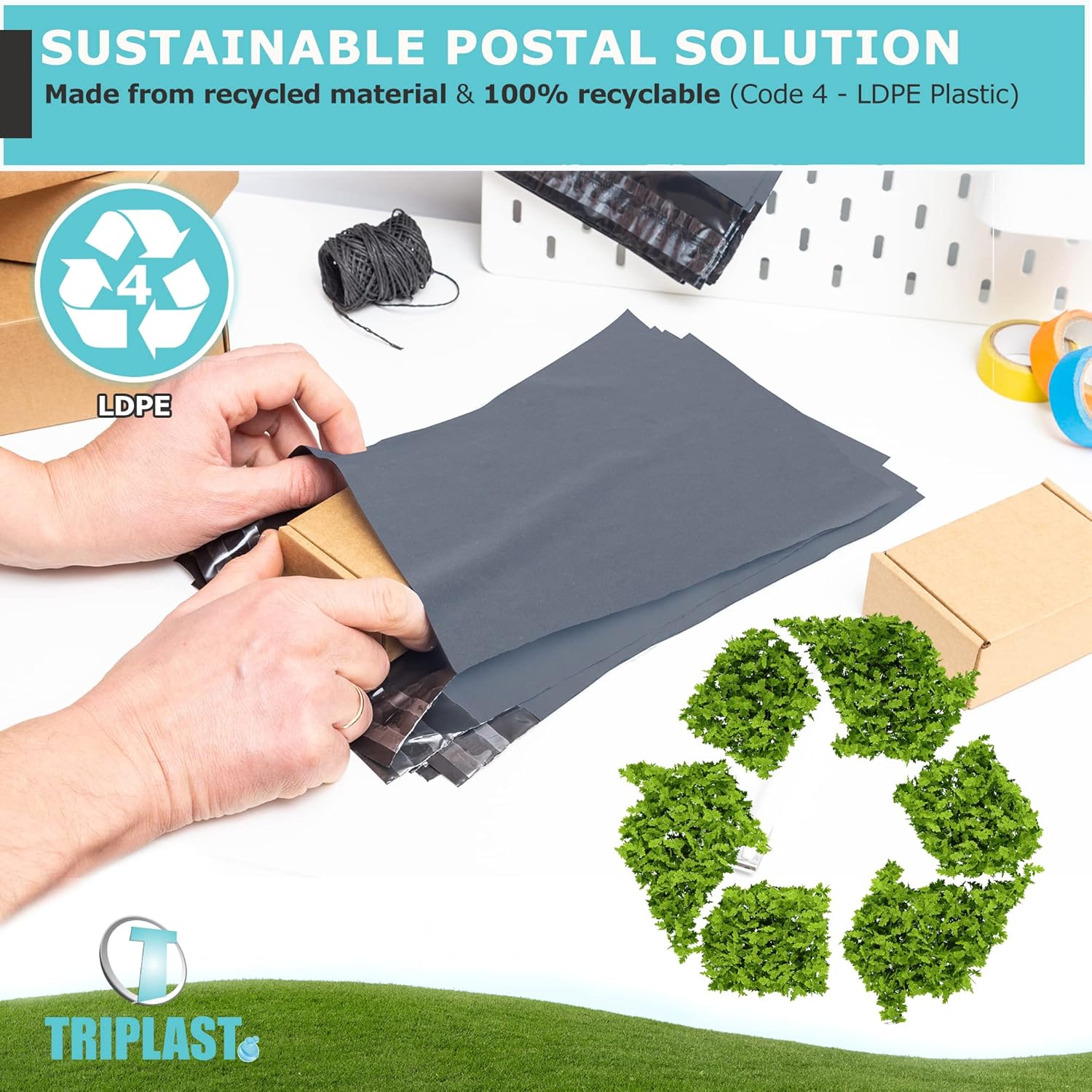 Triplast 12 x 16-Inch Plastic Mailing Postal Bag - Grey (Pack of 100)