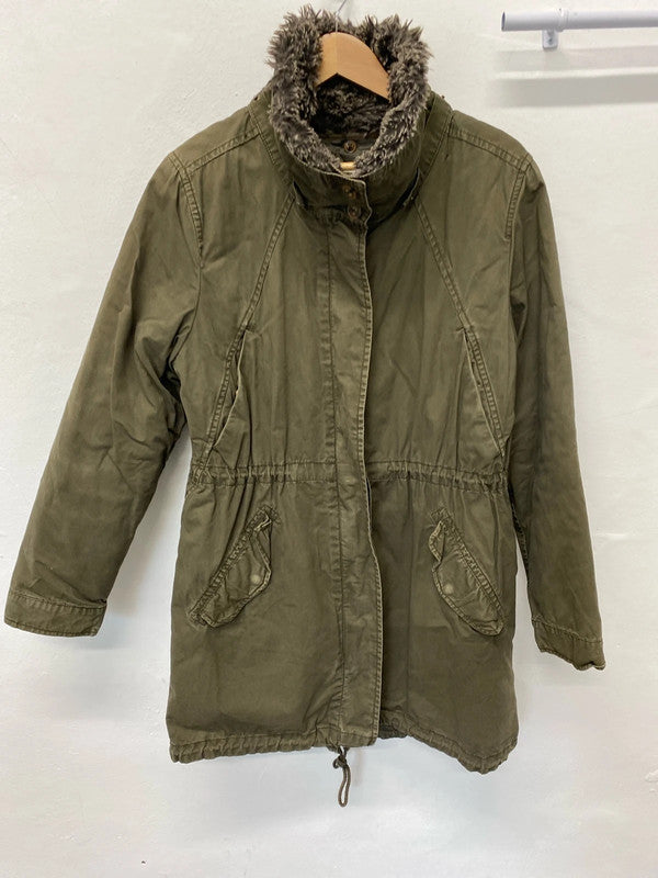 Fabulous H&M cotton parka removable lining Uk16 khaki Utility KM003