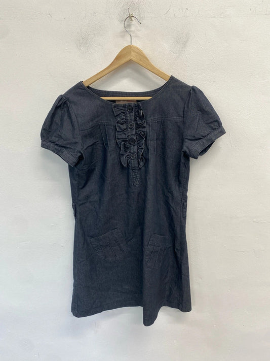 Lovely a wear denim frill dress grey blue UK 14 MM005