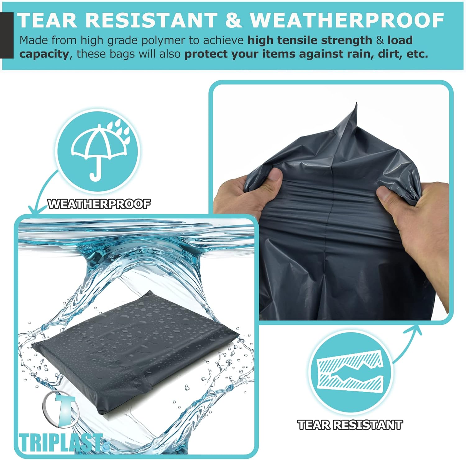 Triplast 12 x 16-Inch Plastic Mailing Postal Bag - Grey (Pack of 100)