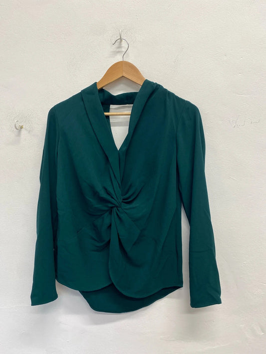 Lovely river island dark green ruched cut out back blouse top UK S KM004