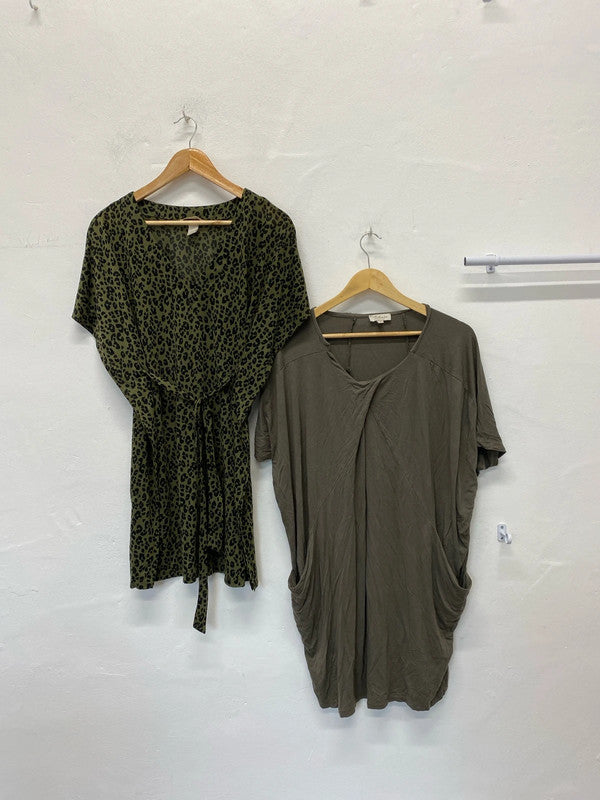 Fab duo of Khaki loose tunic tops dress Uk10 H&M #37 LD003