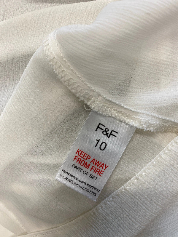 Stunning F&F cream semi sheer black frill blouse UK 10 KA001