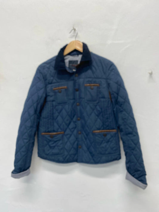 Fabulous River Island Navy quilted Jacket UK6 faux leather KM004