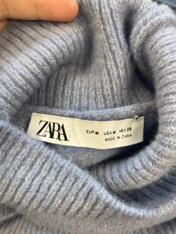 Zara Cozy Dusty Blue High Neck Jumper Size M JP001