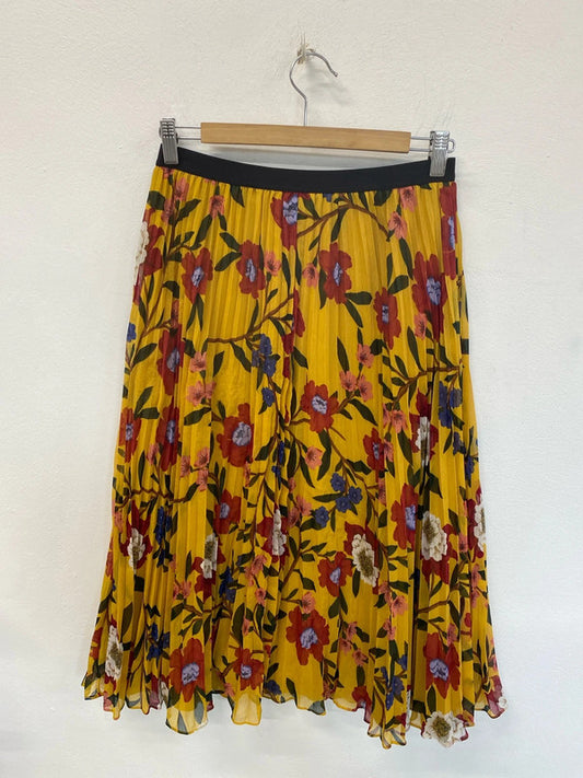 French Connection Elegant Mustard Yellow Floral Pattern Midi Skirt UK 10 SJ001