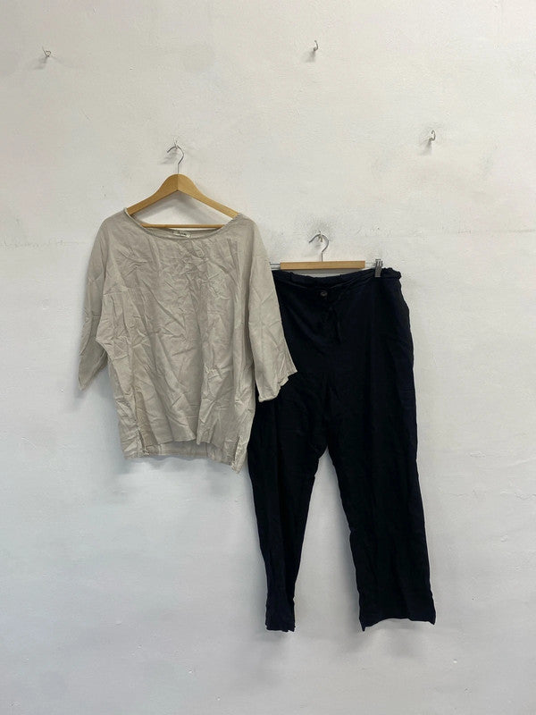 Stunning linen duo! Trousers & top holiday chill vibe UK 18 LK006 #122