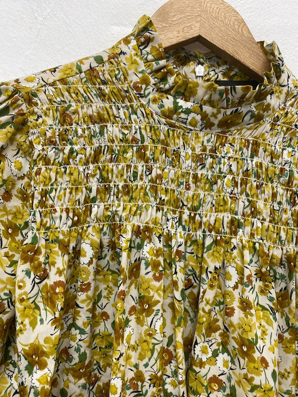 Topshop Boho Yellow Floral Pattern High Neck Blouse UK 10 JM007