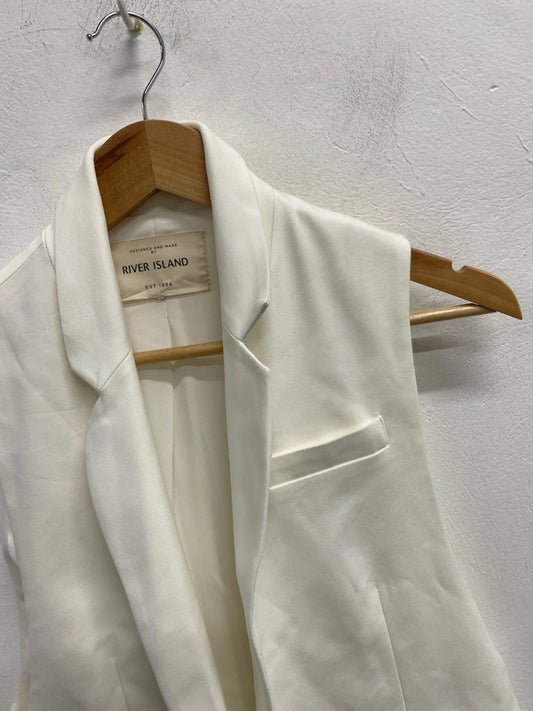 Lovely river island longline white blazer waistcoat gilet UK S KM004