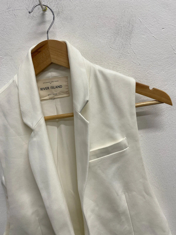 Lovely river island longline white blazer waistcoat gilet UK S KM004