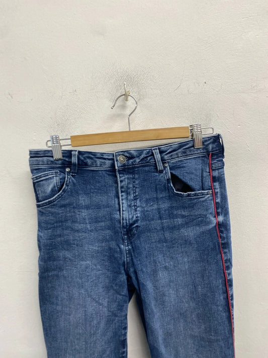 Lovely esprit blue red hem straight jeans UK w 29 l 32 AGS01