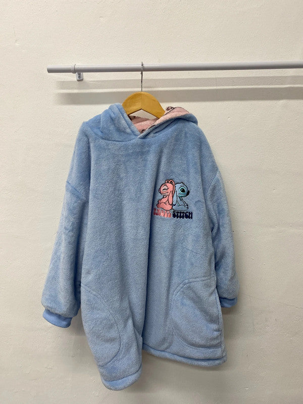 Fabulous Reversible Lilo &!Stitch fleece pyjama top hoodie Age 9-10 JS004
