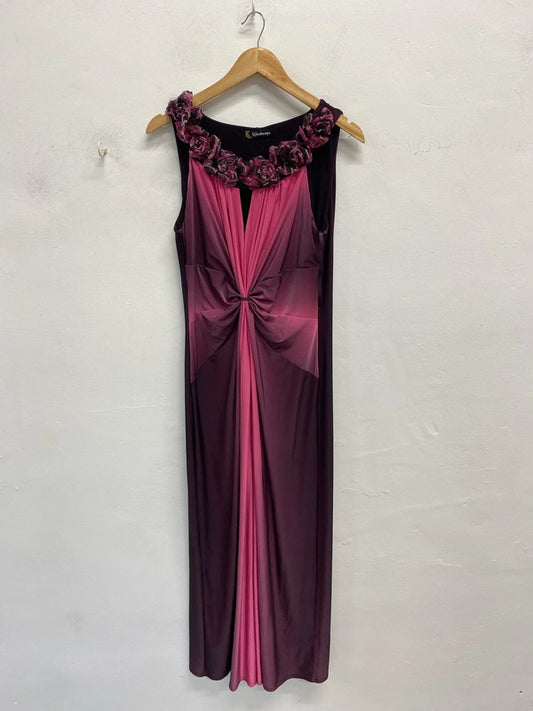 Lovely kaleidescope pink rose maxi dress UK 16 JB005
