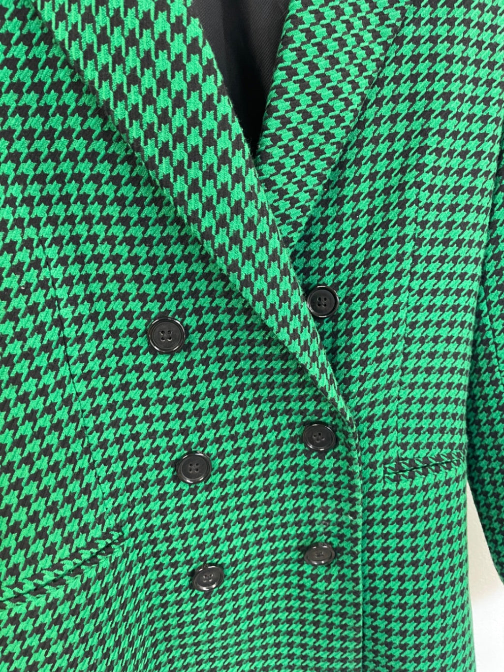Fabulous MNG Houndstooth double breasted Blazer UkM Green & black KC528