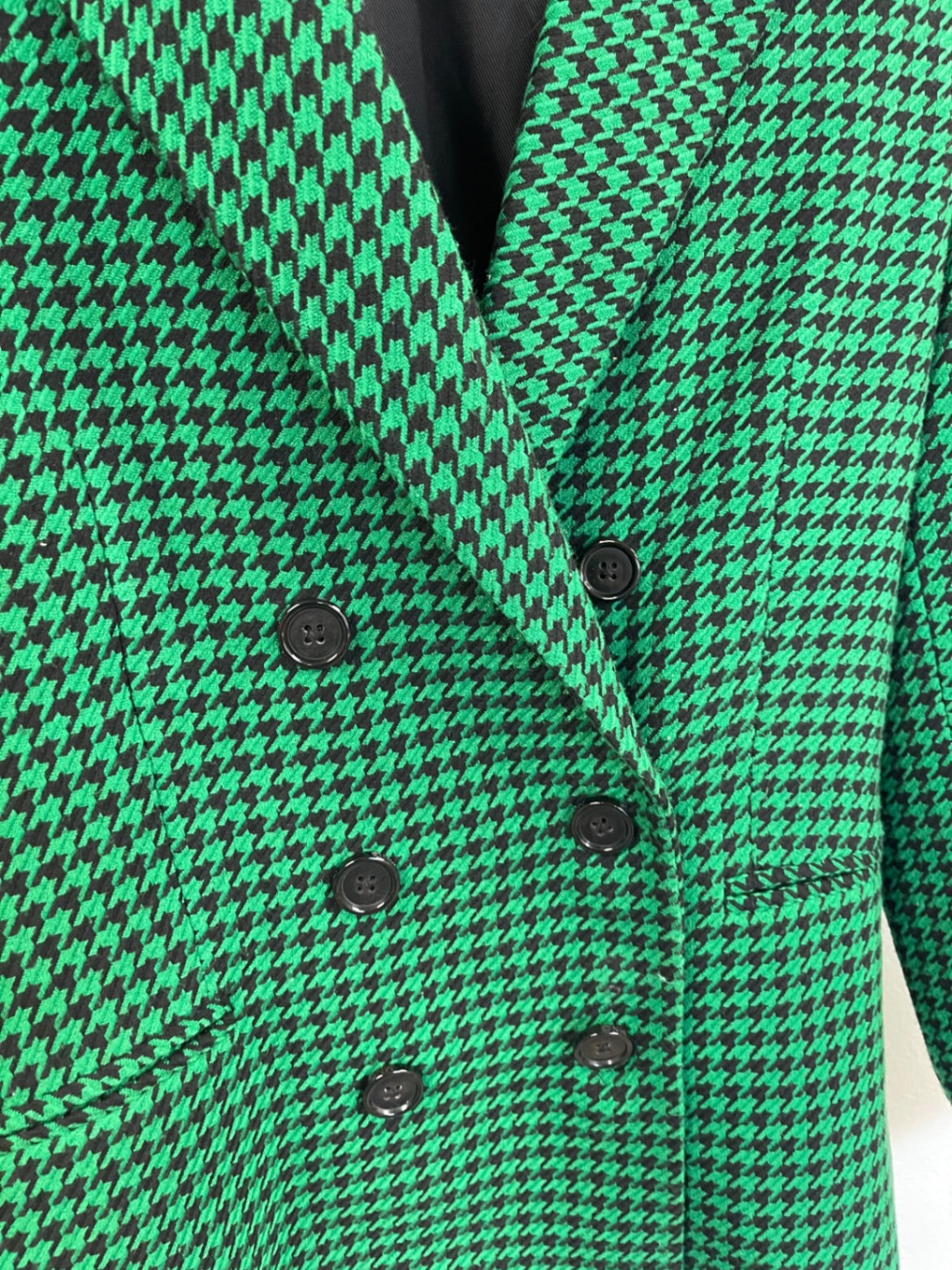 Fabulous MNG Houndstooth double breasted Blazer UkM Green & black KC528
