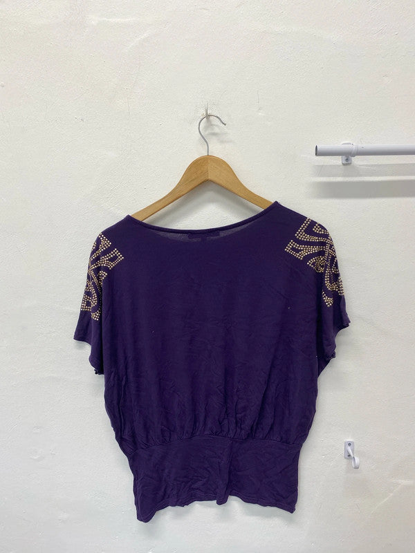 Fabulous purple t shirt embellished stud Biba Uk10 KA001