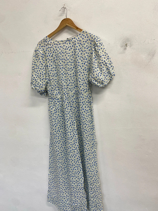 Lovely new look white blue floral maxi smock dress UK 16 LB005