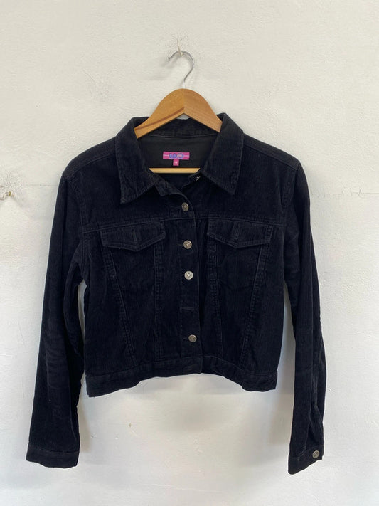 Stylish Mo black cropped corduroy denim jacket uk 14 JB005