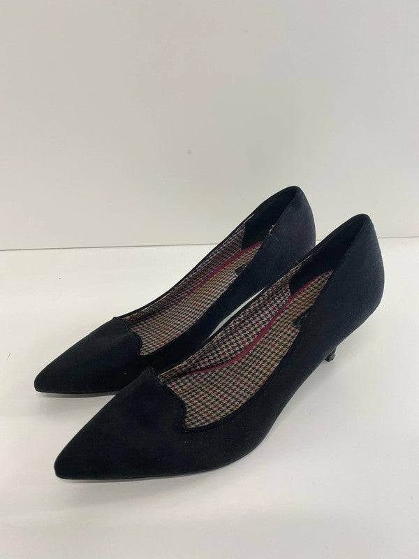Cute Velvet Faux suede kitten heel black formal shoes Uk4 Next GW001