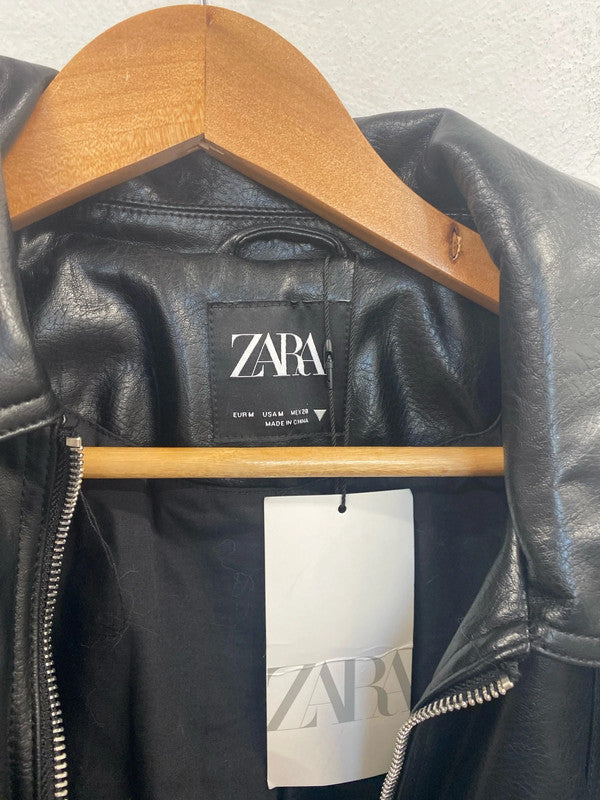Zara Chic Black Faux Leather Jacket Size M AO001