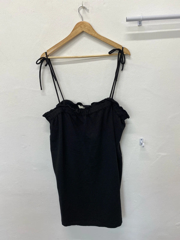 Fabulous black seersucker loose fit mini dress UkL KM003