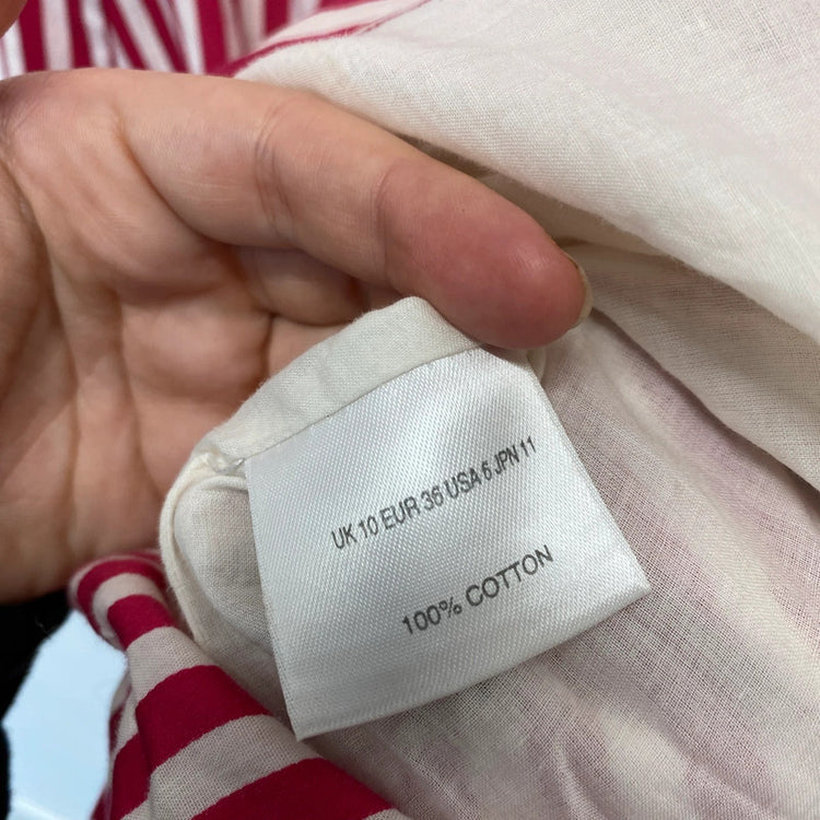 Nicole Farhi Red & White Stripe Asymmetric Sheath Dress UK 10 JM007