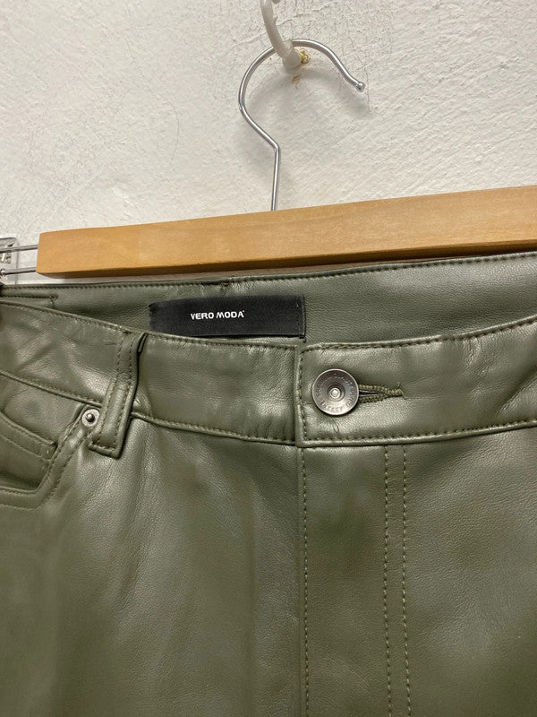 Fabulous Moss Green faux leather trousers UkL straight leg KS002