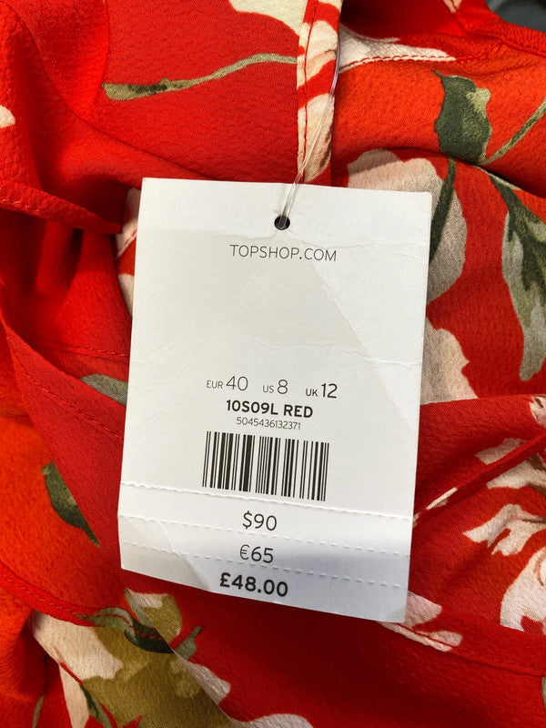Lovely Topshop red floral midi dress UK 12 NN001