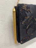 Stunning Shanghai Tang Handbag evening ornate Black & Gold Pure Silk FM547