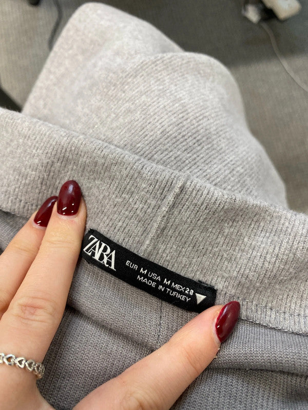 Gorgeous Zara grey knit coord skirt jumper ribbed UK M AO001