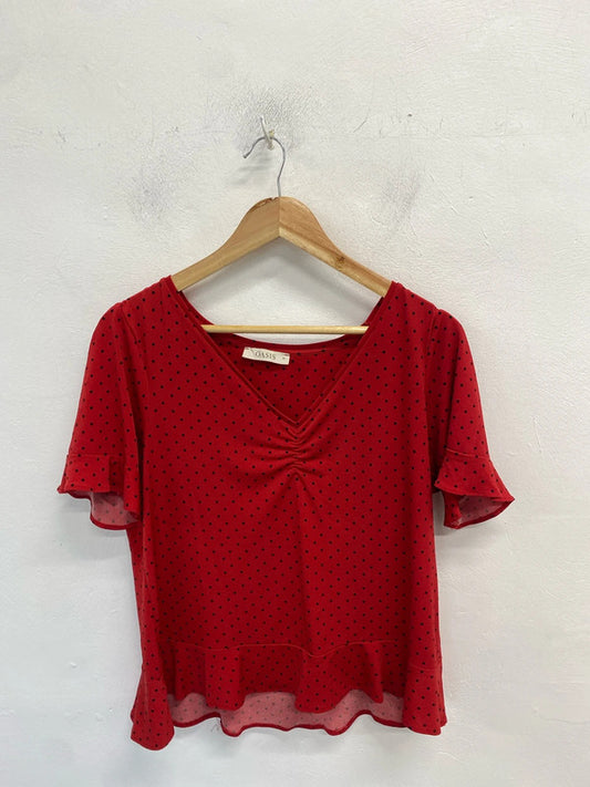 Lovely oasis red spotty summery top UK M LB005