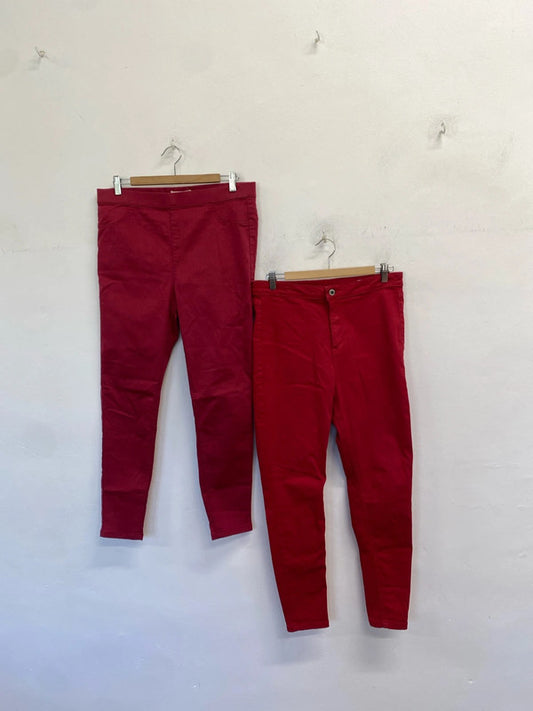 Lovely duo of red Jeggings m&s super skinny UK 14-16 #11 KM005