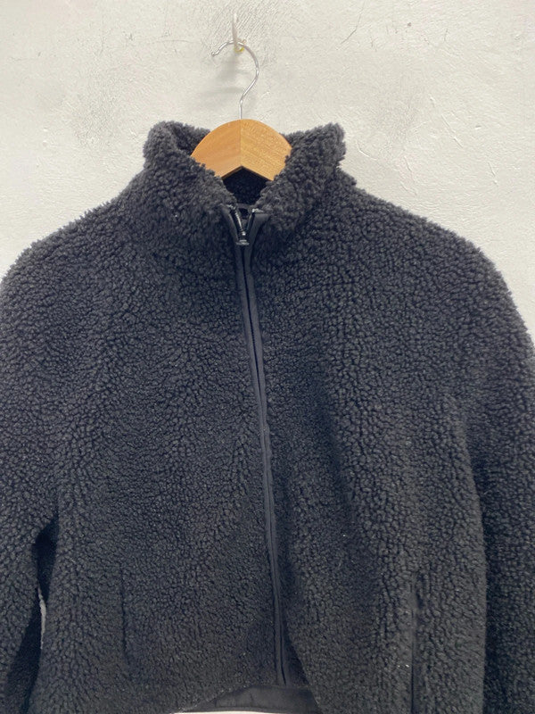 Stunning Stradivarius Teddy black zip up crop jacket UK S ZM001