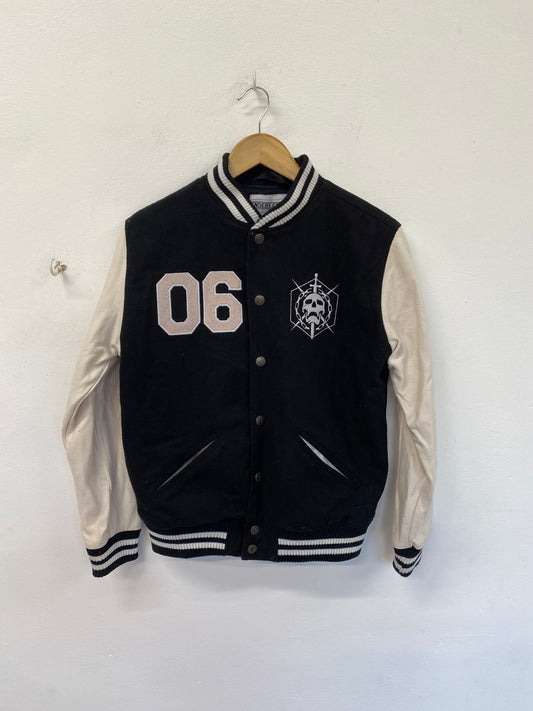 Geek chic Insert Coin letterman bomber jacket Destiny game Med JR001